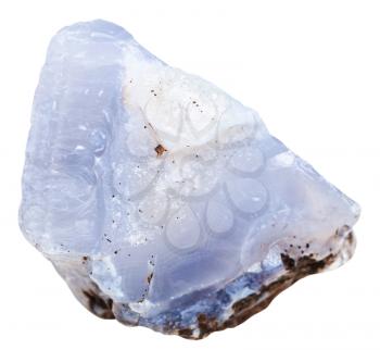 macro shooting of natural mineral stone - blue Chalcedony crystal isolated on white background