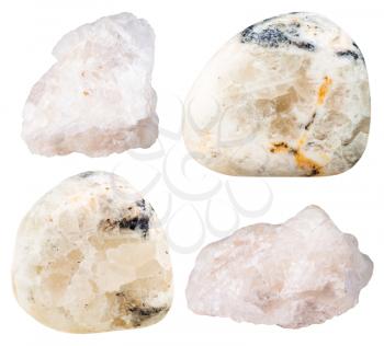 set of natural mineral stones - specimens of Baryte (barite) tumbled gemstones and rocks isolated on white background