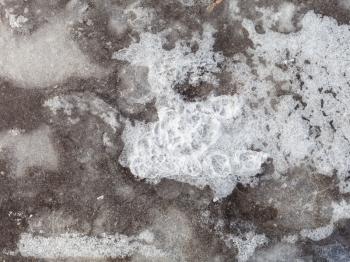 natural background - ice crust on frozen puddle in cold winter day