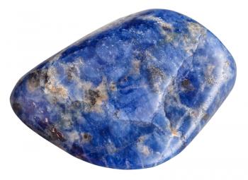 macro shooting of natural gemstone - tumbled Sodalite mineral gem stone isolated on white background