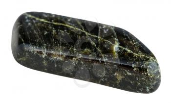 macro shooting of natural gemstone - pebble of dark green Diopside mineral gem stone isolated on white background