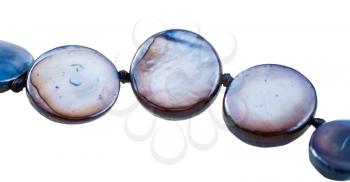 beads from blue round nacre gem stone close up isolated on white background