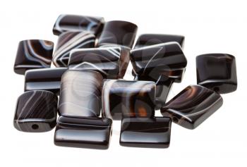 rectangular beads from brown banded agate gemstone isolated on white background