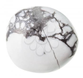 macro shooting of natural gemstone - tumbled Howlite mineral gem stone isolated on white background