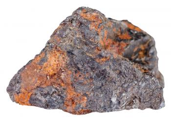 macro shooting of natural rock specimen - pebble of wolframite mineral stone in iron ore isolated on white background