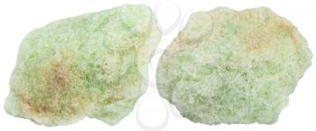 two pieces of lavrovite (green vanadium bearing variety of Diopside) mineral stones isolated on white background