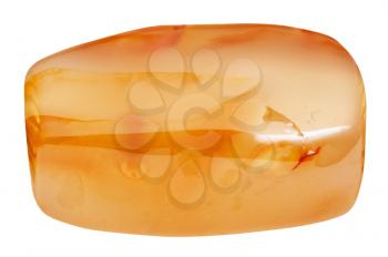 macro shooting of natural mineral stone - bead from orange agate gemstone isolated on white background