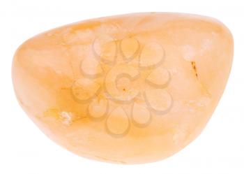 macro shooting of natural mineral stone - pebble of Stilbite gemstone isolated on white background