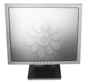 direct view of old used black LCD monitor isolated on white background