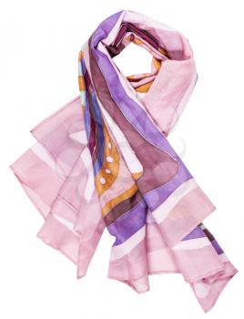knotted shawl from pink painted silk batik isolated on white background