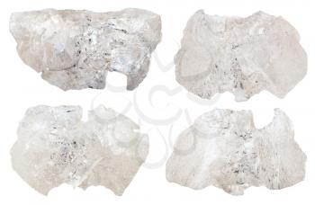 set of various danburite minerals isolated on white background