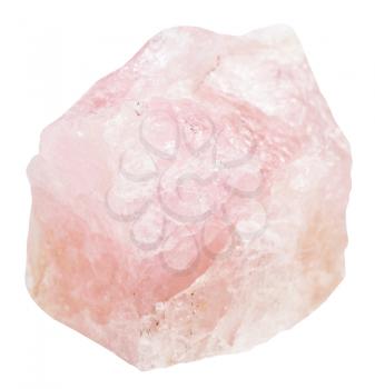 macro shooting of specimen of natural mineral - crystal of rose Beryl (Morganite, Vorobievite) gemstone isolated on white background