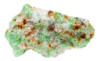macro shooting of specimen of natural mineral - green Edenite rock isolated on white background