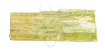 macro shooting of specimen of natural mineral - raw heliodor (golden beryl, yellow beryl) crystal isolated on white background