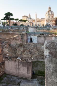 travel to Italy- ruins of Trajan's Forum in ancient roman forums in Rome city