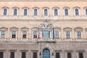 facade of Palazzo Farnese in Rome. The Palace is High Renaissance palaces in Rome, first designed in 1517 for Farnese family, now it is owned by the Italian Republic.