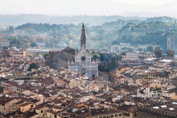 travel to Italy - above view of Florence city with Basilica di Santa Croce from Campanile