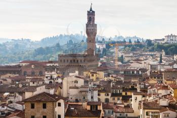 travel to Italy - above view of city center with Palazzo Vecchio in Florence from Campanile