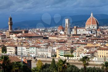 travel to Italy - skyline of Florence city with Duomo and Palazzo Vecchio from Piazzale Michelangelo