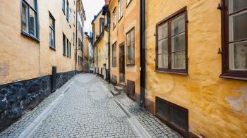 narrow street Prastgatan (Priest's street) in Old Town Galma Stan of Stockholm city