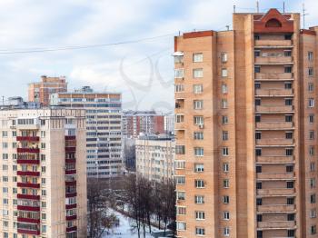 apartment houses in residential district in Moscow city in winter day