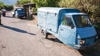 agricultural tourism in Italy - Three-wheeled country trucks in village in Sicily