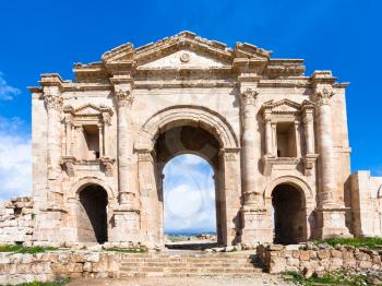 Travel to Middle East country Kingdom of Jordan - roman Arch of Hadrian in Jerash (ancient Gerasa) town