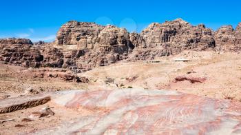 Travel to Middle East country Kingdom of Jordan - sandstone rocks in Petra town
