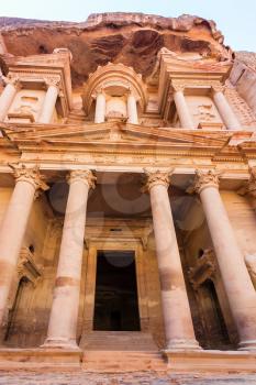 Travel to Middle East country Kingdom of Jordan - The Treasury (Al-Khazneh) Temple in Petra city