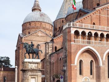 travel to Italy - view of The Equestrian Statue of Gattamelata by Donatello and Basilica of Saint Anthony of Padua on piazza del Santo in Padua city