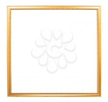 golden square wooden picture frame with cut out canvas isolated on white background