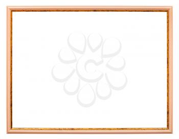 horizontal narrow light brown wooden picture frame with cut out canvas isolated on white background