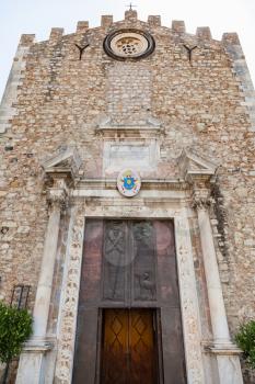 travel to Sicily, Italy - portal of Duomo di Taormina (Cathedral San Nicolo di Bari) in Taormina city