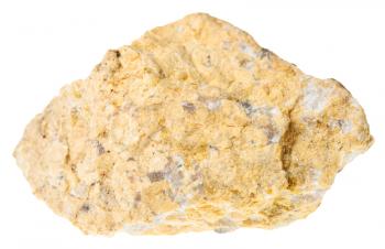 macro shooting of specimen of natural mineral rock - rough narsarsukite stone isolated on white background from Kola Peninsula