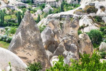 Travel to Turkey - rock-cut houses in Goreme National Park in Cappadocia in spring