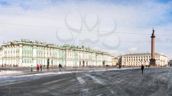 panoramic view of Palace Square in Saint Petersburg city in spring