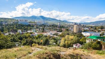travel to Crimea - panoramic view of Alushta city from Castle Hill