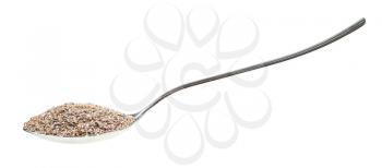 side view of spoon with portion of rye bran isolated on white background