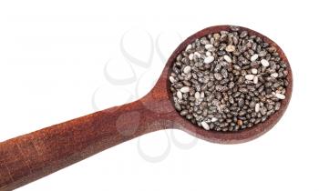 portion of Chia seeds in wooden spoon isolated on white background