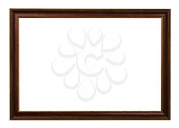 classic dark brown painted wooden picture frame with cut out canvas isolated on white background