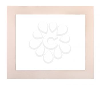 wide flat cream colored passe-partout for picture frame with cut out canvas isolated on white background