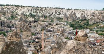 Travel to Turkey - panoramic view of Goreme town in Cappadocia in spring