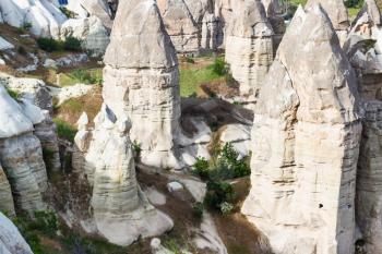 Travel to Turkey - above view of fairy chimney rocks in Goreme National Park in Cappadocia in spring