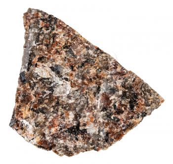 macro shooting of natural mineral rock specimen - raw spreusteined urtite stone isolated on white background from Khibiny Mountains, Kola Peninsula, Russia