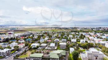 travel to Iceland - aerial view of Reykjavik city from Hallgrimskirkja church in autumn