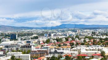 travel to Iceland - above view of Midborg district in Reykjavik city from Hallgrimskirkja church in september