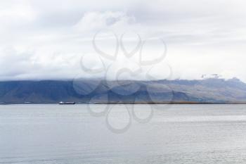 travel to Iceland - view of water of Atlantic ocean from promenade Sculpture and Shore Walk in Reykjavik city in september