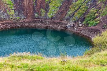 travel to Iceland - pool of Kerid lake in volcanic crater in september