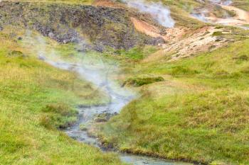 travel to Iceland - hot spring in Hveragerdi Hot Spring River Trail area in september