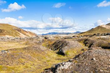 travel to Iceland - panorama of mountain Landmannalaugar area of Fjallabak Nature Reserve in Highlands region of Iceland in september